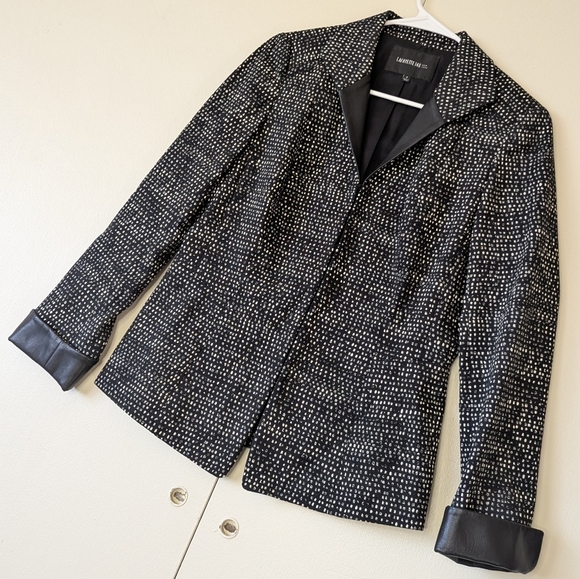 Lafayette 148 New York Blazer Jacket Leather Details Black White Size 2 - Picture 2 of 6